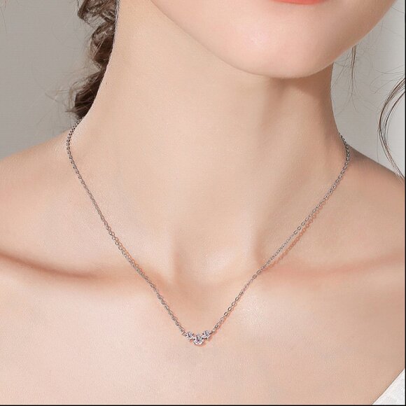 0.5ct Moissanite Three-Stone Necklace in 925 Sterling Silver & 18k White Gold - Picture 2 of 4